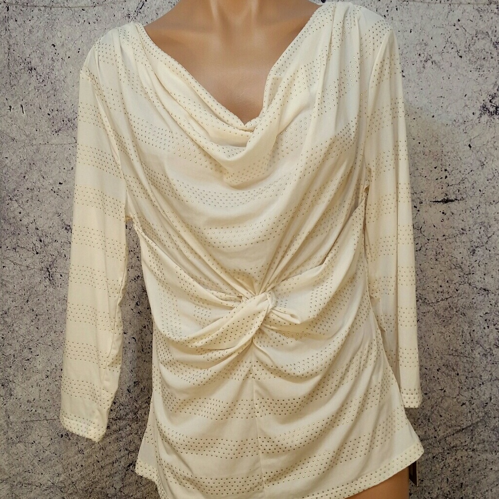 Nwt Ellen Tracy 3/4 sleeve blouse cream and gold